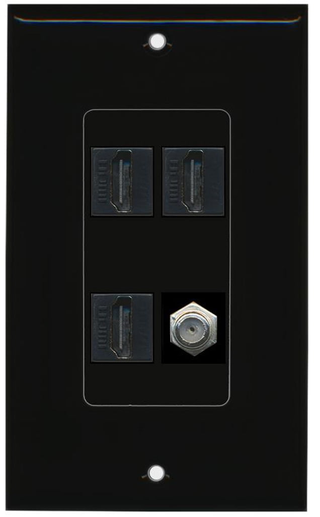 RiteAV - 3 x HDMI and 1 x Coax Cable TV F Type Port Wall Plate Decorative - Black