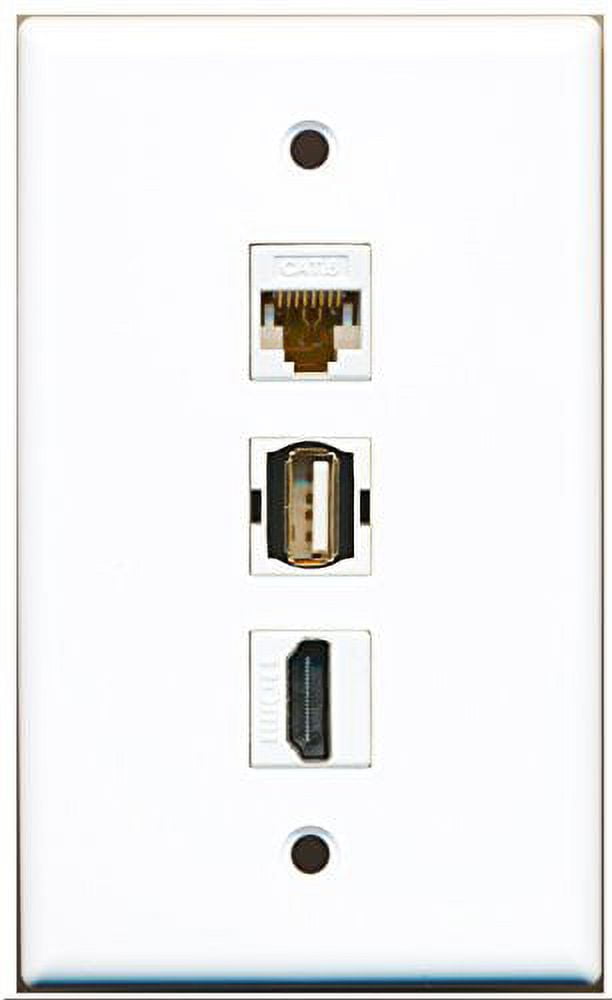 RiteAV - 1 Port HDMI and 1 Port USB A-A and 1 Port Cat6 Ethernet White Wall Plate