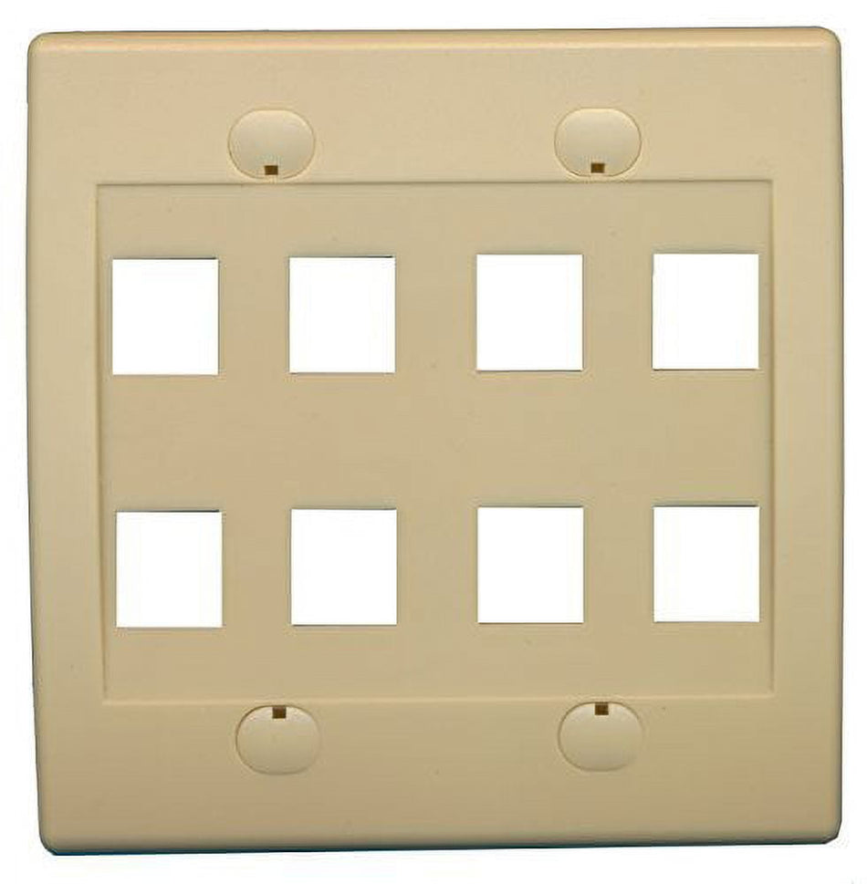 RiteAV - Keystone Wall Plate Double Gang 8-Port (1 Piece Flush) - Ivory