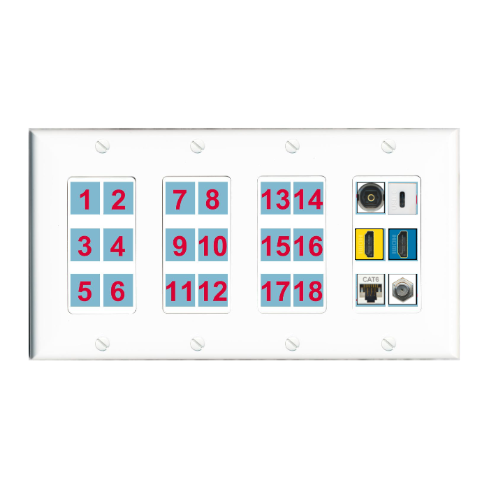 Custom Wall Plate White with up to 24 Keystone Ports