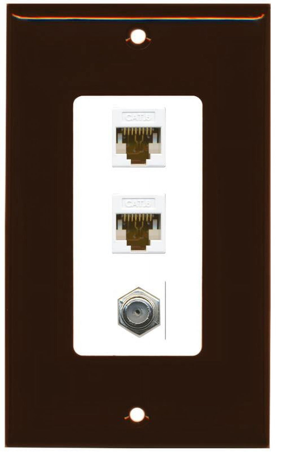 RiteAV Decorative 1 Gang Wall Plate (Brown/White) 3 Port - 2 x Cat6, 1 x Coax