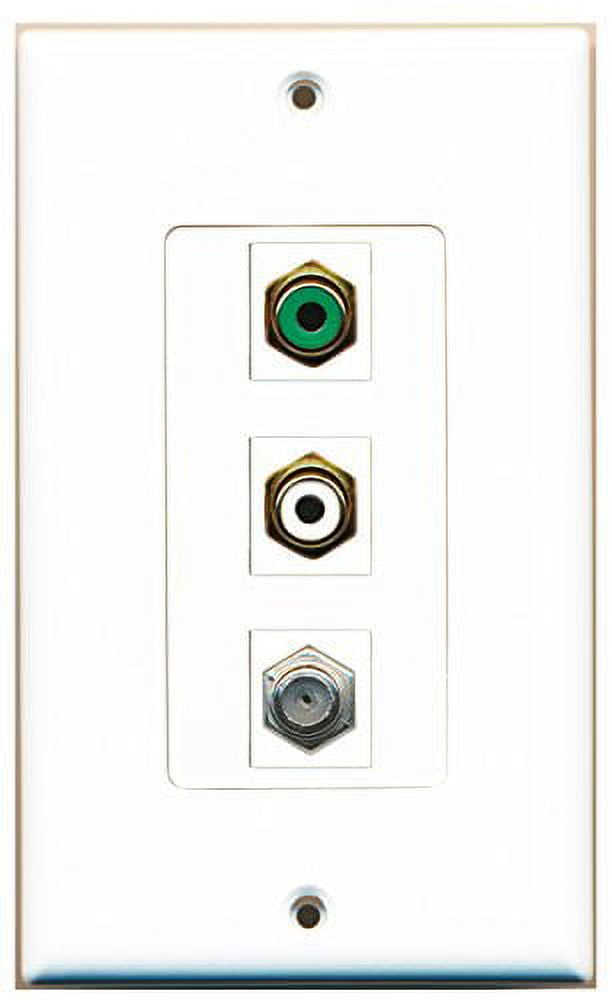 RiteAV 1 Port RCA White 1 Port RCA Green 1 Port Coax Cable TV- F-Type Wall Plate OVERSIZED
