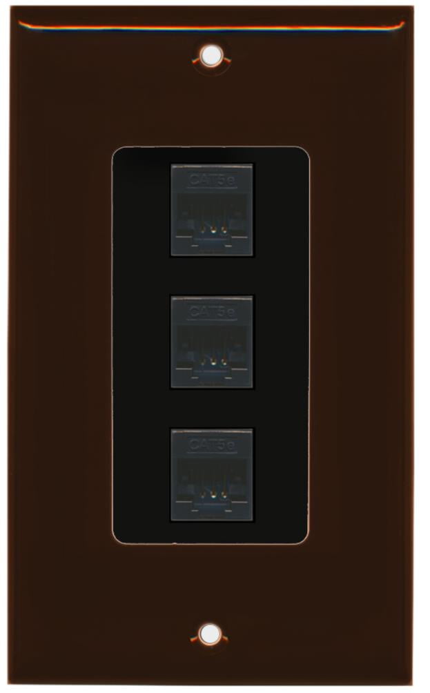 RiteAV Decorative 1 Gang 3 Port Cat5e Wall Plate - Brown/Black