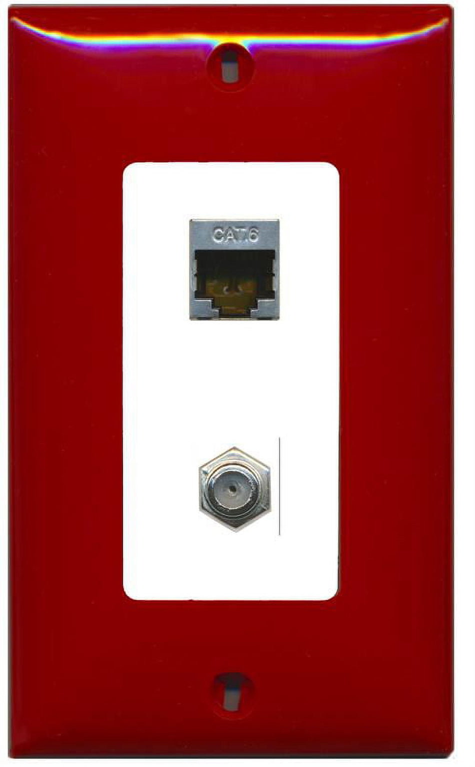 RiteAV Decorative 1 Gang Wall Plate (Red/White) 2 Port - Cat6 (Shielded) Coax (White) - Bracket Included