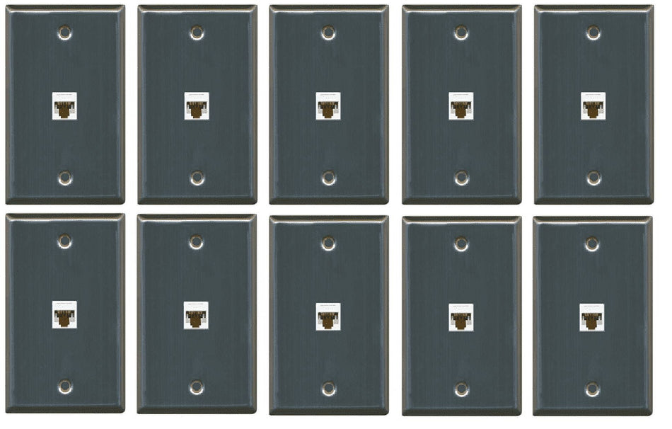 RiteAV 1 Gang 1 Port Cat6 Wall Plate - Stainless - 10 Pack
