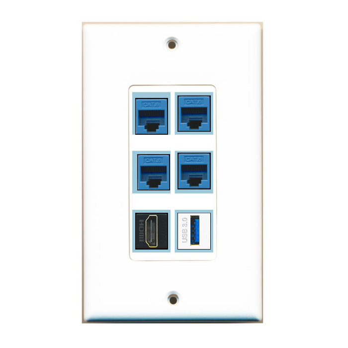 6 Port Custom Keystone Wall Plate DecorZ White