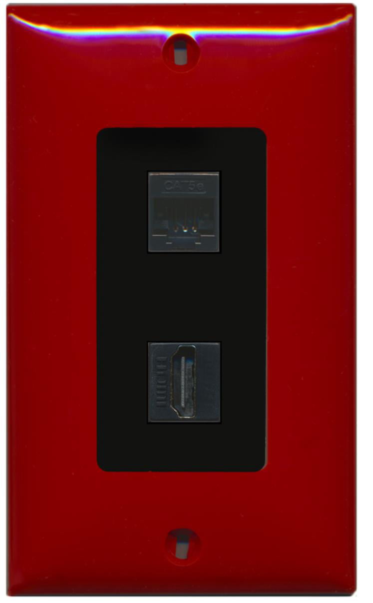 RiteAV - 1 Cat5e Ethernet and 1 HDMI Decorative Wall Plate - Red/Black - Bracket Included