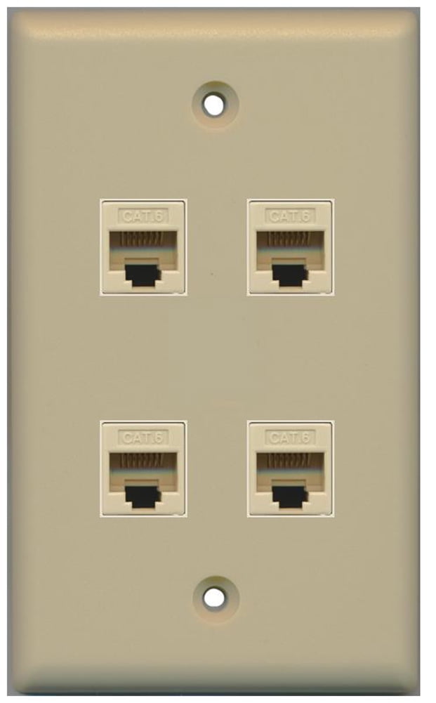 RiteAV - 4 Port Cat6 Female-Female Wall Plate Ivory