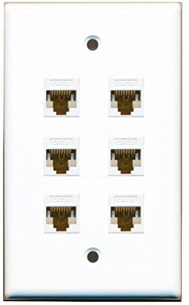RiteAV - 6 Port Cat6 Female-Female Wall Plate White