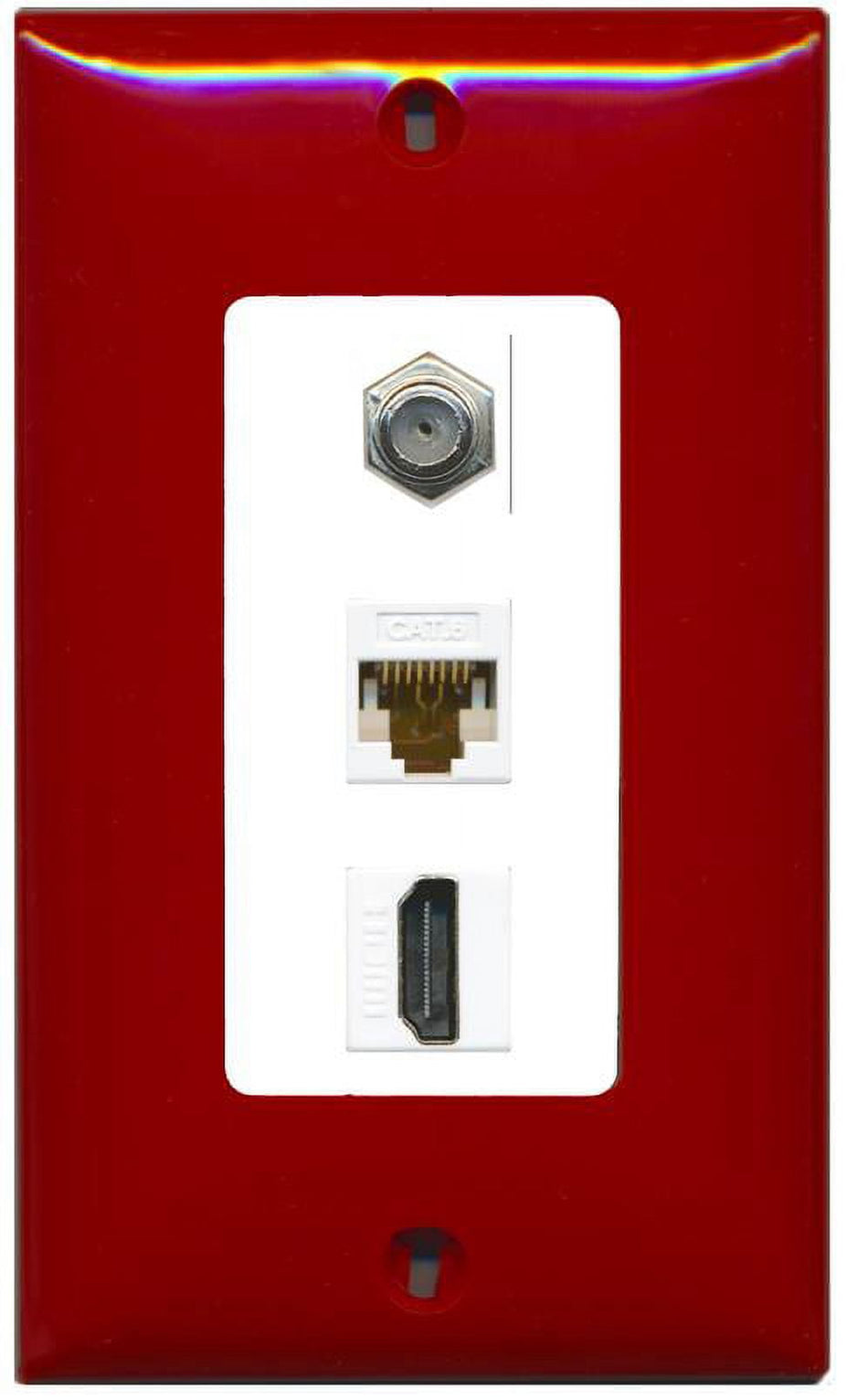 RiteAV Decorative 1 Gang Wall Plate (Red/White) 3 Port - Coax (White) Cat6 (White) HDMI (White)