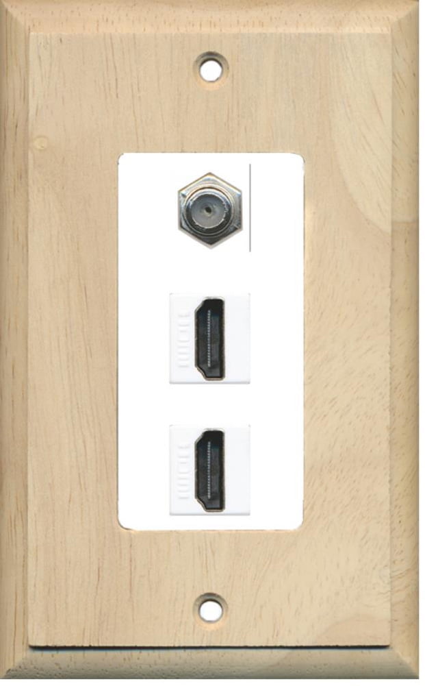RiteAV - 2 Port HDMI 1 Coax Cable TV- F-Type Decorative Wall Plate - Wood & White