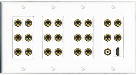 RiteAV 4 Gang 11.1 Surround Sound Speaker Banana Wall plate with HDMI and RCA Female to Female Connectors - White