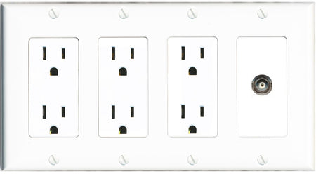 RiteAV BNC Wall Plate 4 Gang with 3 x 15A Duplex Power Outlets