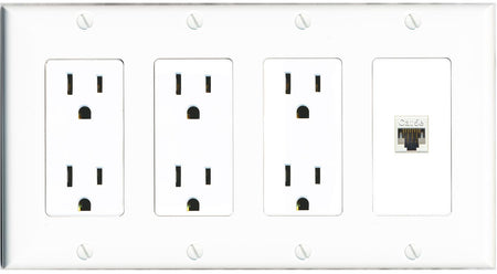 RiteAV CAT5E-WHITE Wall Plate 4 Gang with 3 x 15A Duplex Power Outlets