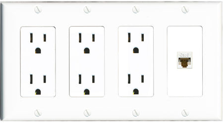 RiteAV CAT6 Wall Plate 4 Gang with 3 x 15A Duplex Power Outlets