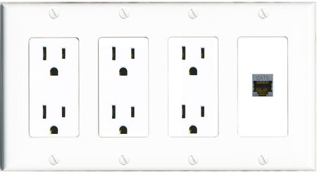 RiteAV CAT6-SHIELDED Wall Plate 4 Gang with 3 x 15A Duplex Power Outlets