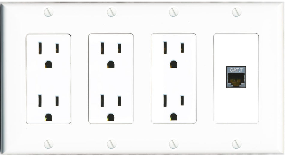 RiteAV CAT7 Wall Plate 4 Gang with 3 x 15A Duplex Power Outlets