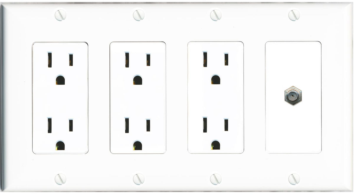 RiteAV COAX Wall Plate 4 Gang with 3 x 15A Duplex Power Outlets