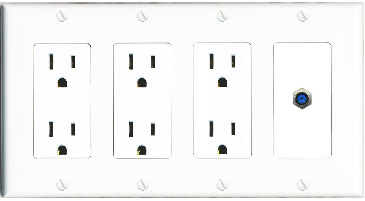 RiteAV F81 Wall Plate 4 Gang with 3 x 15A Duplex Power Outlets