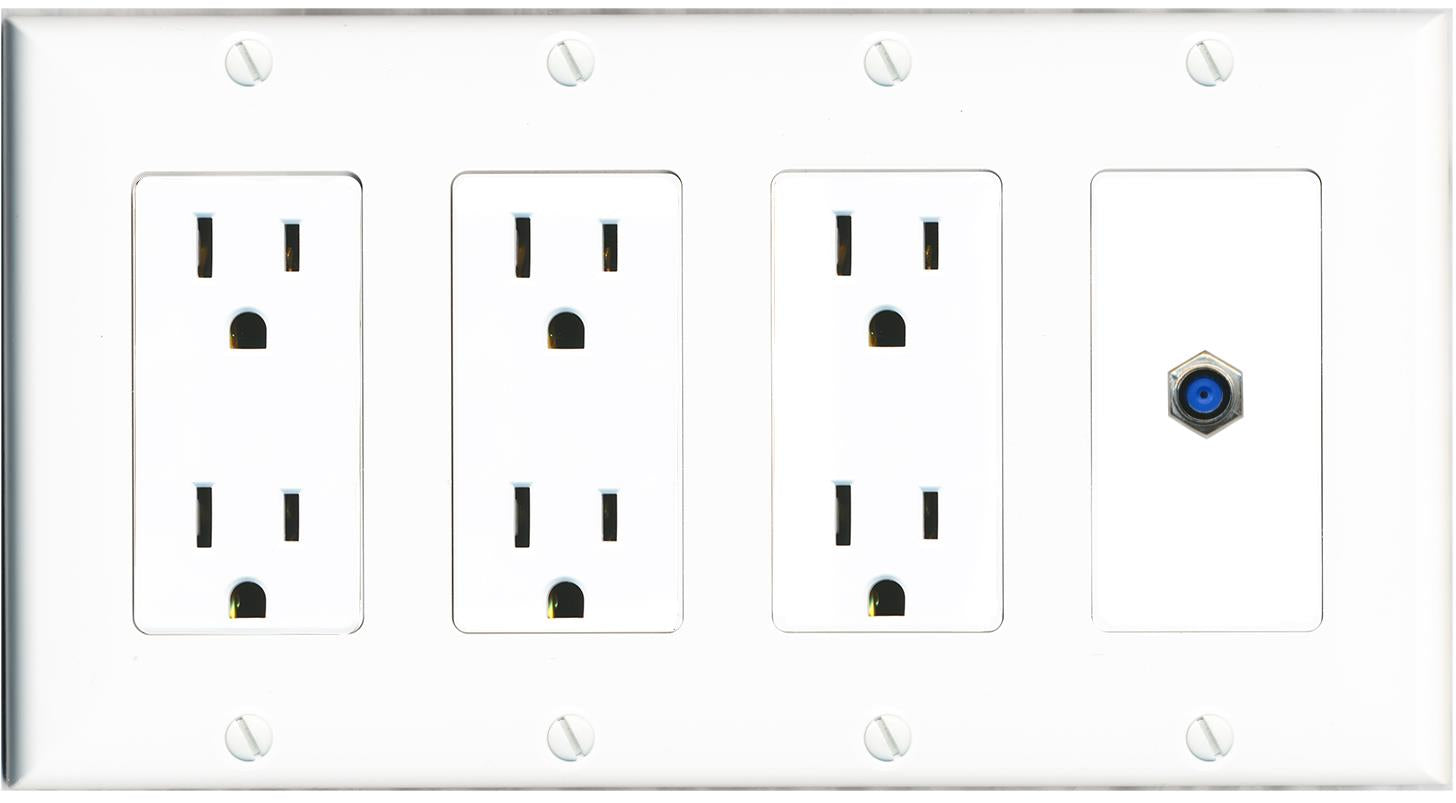 RiteAV F81 Wall Plate 4 Gang with 3 x 15A Duplex Power Outlets