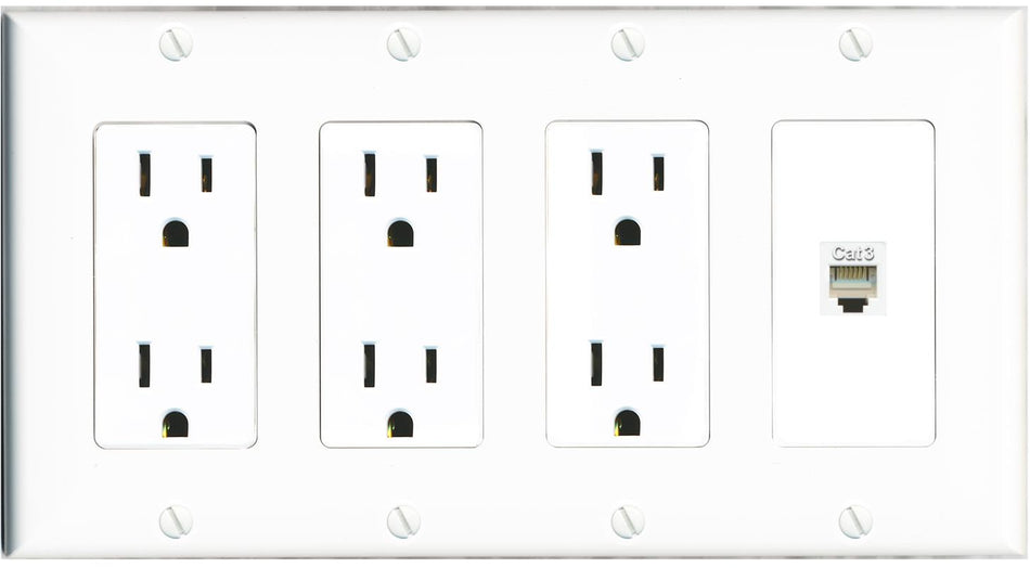 RiteAV PHONE Wall Plate 4 Gang with 3 x 15A Duplex Power Outlets