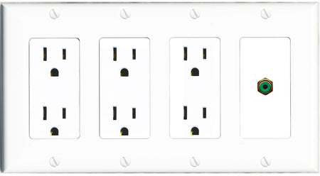 RiteAV RCA-GREEN Wall Plate 4 Gang with 3 x 15A Duplex Power Outlets