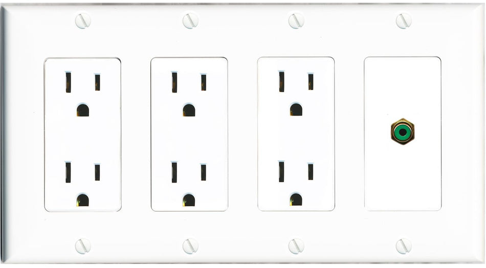 RiteAV RCA-GREEN Wall Plate 4 Gang with 3 x 15A Duplex Power Outlets