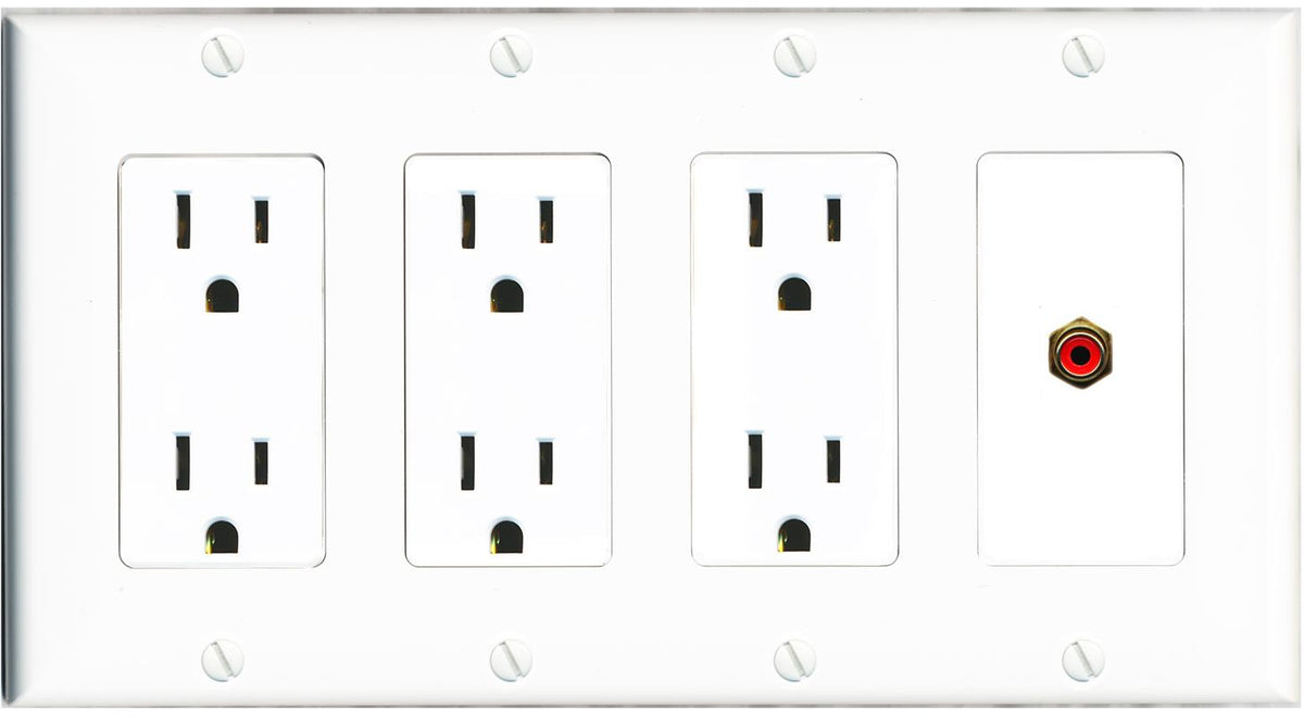 RiteAV RCA-RED Wall Plate 4 Gang with 3 x 15A Duplex Power Outlets