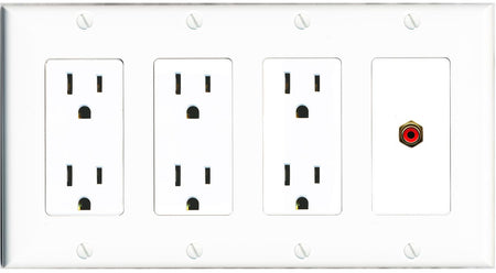 RiteAV RCA-RED Wall Plate 4 Gang with 3 x 15A Duplex Power Outlets