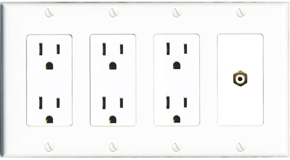 RiteAV RCA-WHITE Wall Plate 4 Gang with 3 x 15A Duplex Power Outlets