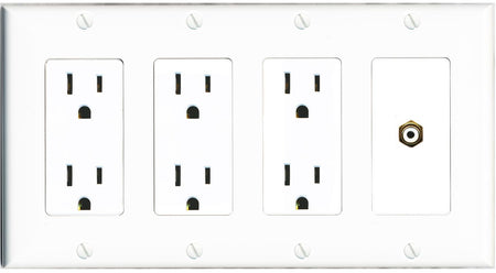 RiteAV RCA-WHITE Wall Plate 4 Gang with 3 x 15A Duplex Power Outlets