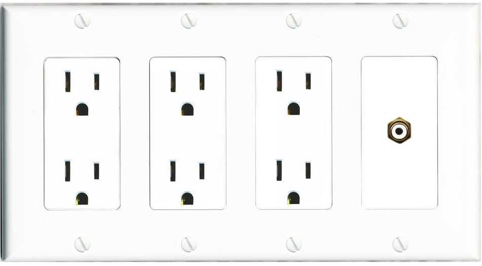 RiteAV RCA-WHITE Wall Plate 4 Gang with 3 x 15A Duplex Power Outlets