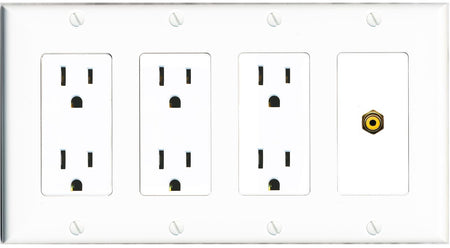 RiteAV RCA-YELLOW Wall Plate 4 Gang with 3 x 15A Duplex Power Outlets