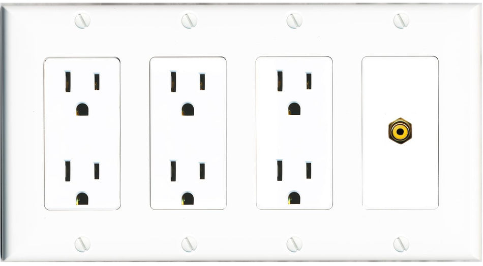 RiteAV RCA-YELLOW Wall Plate 4 Gang with 3 x 15A Duplex Power Outlets