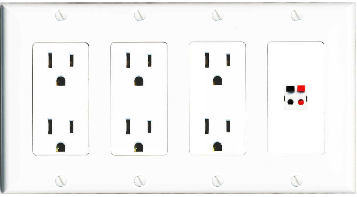 RiteAV SPEAKER Wall Plate 4 Gang with 3 x 15A Duplex Power Outlets