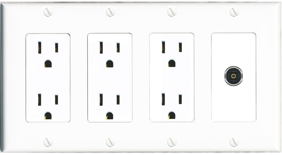 RiteAV TOSLINK Wall Plate 4 Gang with 3 x 15A Duplex Power Outlets