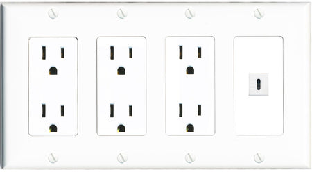 RiteAV USBC Wall Plate 4 Gang with 3 x 15A Duplex Power Outlets