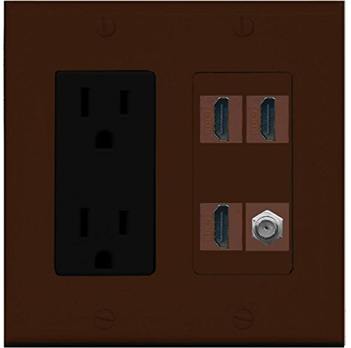 RiteAV Power Outlet 3 HDMI White Coax Wall Plate - Brown