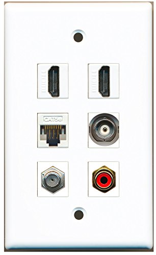 RiteAV - 2 HDMI 1 Port RCA Red 1 Port Coax Cable TV- F-Type 1 Port BNC 1 Port Cat5e Ethernet White Wall Plate