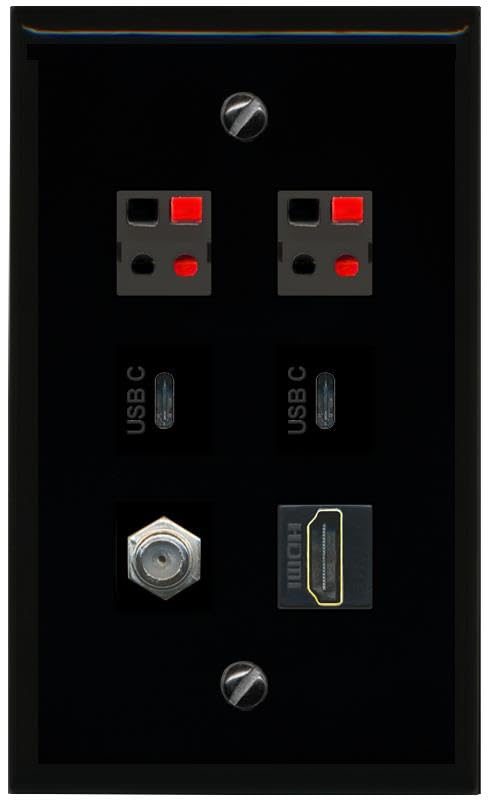 RiteAV COAX HDMI 2 SPEAKER 2 USBC Flat/Solid Wall Plate [Black]