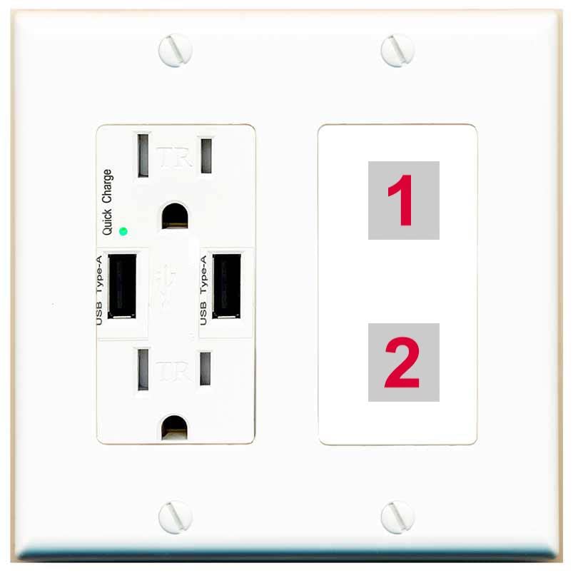 RiteAV Custom Wall Plate 2 Port - USB Charger [White/White]