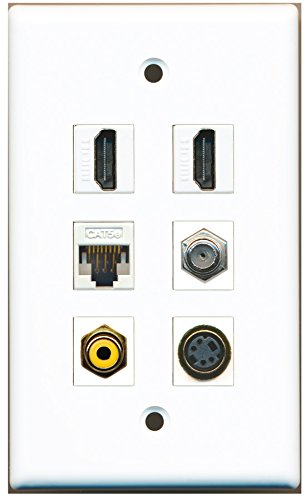 RiteAV - 2 HDMI 1 Port RCA Yellow 1 Port Coax Cable TV- F-Type 1 Port S-Video 1 Port Cat5e Ethernet White Wall Plate