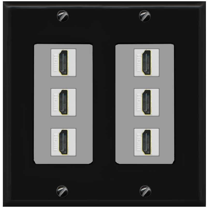 RiteAV HDMI Wall Plate 6 Port - 2 Gang [Black/Gray]