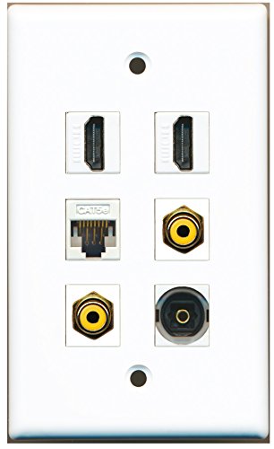 RiteAV - 2 HDMI 2 Port RCA Yellow 1 Port Toslink 1 Port Cat5e Ethernet White Wall Plate