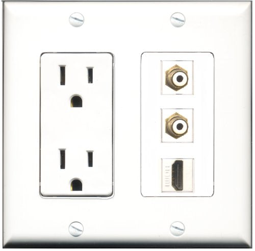 RiteAV - 15 Amp Power Outlet 1 Port HDMI 2 Port RCA White Decorative Wall Plate