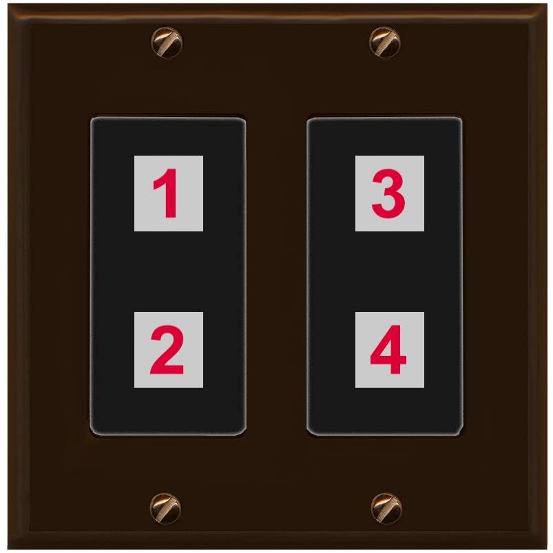 RiteAV Custom 4 Port Custom Wall Plate - 2 Gang [Brown/Black]