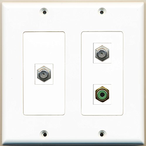 RiteAV - 1 Port RCA Green 2 Port Coax Cable TV- F-Type - 2 Gang Wall Plate