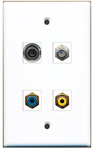 RiteAV - 1 Port RCA Yellow 1 Port RCA Blue 1 Port Coax Cable TV- F-Type 1 Port 3.5mm Wall Plate