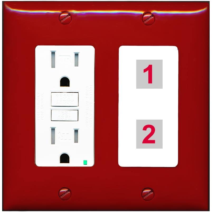 RiteAV Custom Wall Plate 2 Port - GFCI [Red/White]