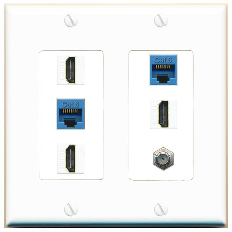 RiteAV 3 HDMI Wall Plate 2 Cat6 1 Coax - 2 Gang [White/White]